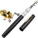 Jatzde Mini Portable Pocket Fish Rod Pen Aluminum Alloy Fishing Rod Pole Reel Combos (Black)