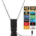 Smart Indoor TV Antenna - Long Range Rabbit Ears, Cable-Free Digital HDTV Channels, Stickiness Base for Easy Placement in Both Home and Car