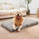 Large Orthopedic Dog Crate Bed with Waterproof Lining, Soft Short Plush Surface & Egg Crate Foam for Calming Puppy, Machine Washable Pet Bed with Removable Cover & Anti Slip Bottom (L-Crate(35"*22"*3"), Light Grey)