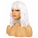 eNilecor White Wig,Short Bob Wig for Women, Curly Wavy Colored Wigs with Air Bangs, 14" Natural Looking Heat Resistant Synthetic Hiar Replacement Wigs for Party, Cosplay, Fun, Daily Wear