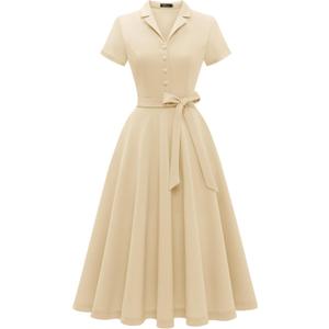 Wedtrend Women's Vintage Tea Dress, Short Sleeve Cocktail Party Dress Work Church Casual Dress WTP30001Champagne, S