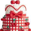 Chunful 9 Pcs Red Cherry Cake Decorations and Bow Cake Toppers Artificial Fake Cherries Fruit Decor for Birthday Party Decorations Bridal Wedding Party Supplies