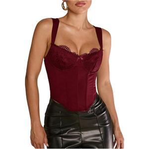 WDIRARA Women's Lace Bowknot Sleeveless Corset Bustier Tops Vintage Underwired Crop Tops, Small