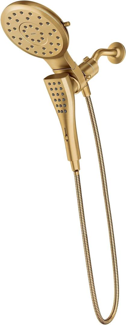 Moen Verso Brushed Gold Eight-Function 7" Diameter Spray Head and Detachable Handshower Combo with Eco Performance and 72" Hose, 220C3EPBG (Round - 72" hose)