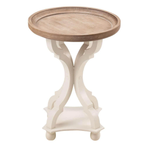 FUIN Round End Table 25" H X 19" W, Natural Brown Wood Tray Top W/ Crossed Legs