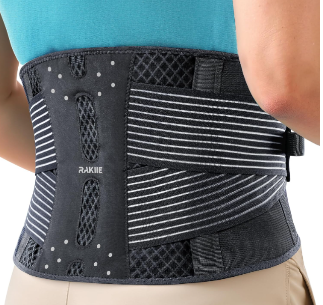 Rakiie Slim Back Brace for Lower Back Pain Relief, Lightweight & Breathable Back Support Brace for Men Women, Ergonomic Light Lumbar Support for Everyday Wear, Black, S