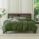 EVERLY 100% Pure Linen Duvet Cover Set King Size104X90Inch 1pcsSoft and Breathable for All Season with Coconut Button Closure, Suitable for Hot Sleepers-Mossy Green
