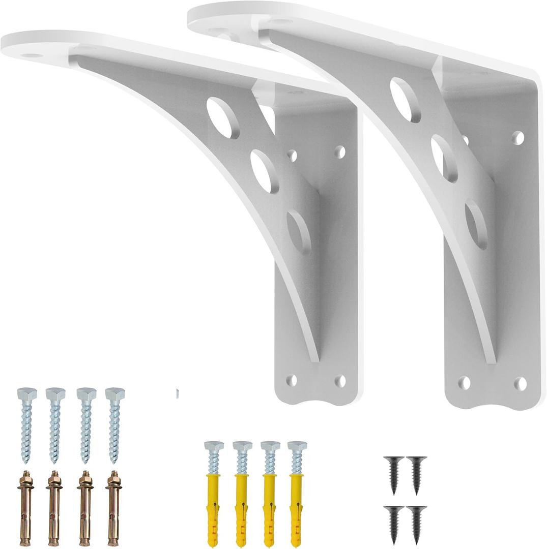 Heavy Duty Shelf Brackets ,1000Lbs Max Load for Floating Shelves & Countertops, 8 Inch x 6 Inch White Metal BracketsSet of 2,Industrial Strength Wall Mount Shelf Supports(8"x 6"White)