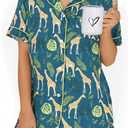 Pajamas for Women Set Short Sleeve Animal Graphic Pajamas Cute Printed Pajama Sets Button Down Pjs Sleepwear (Large)