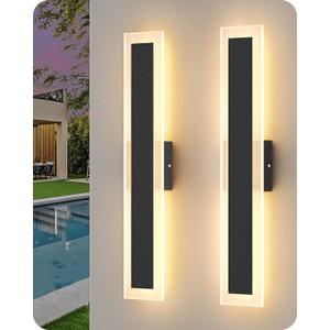 EDISHINE 23.6" Linear Modern Outdoor Wall Lights, 2 Pack Long Exterior Lighting Fixtures, 3CCT, Dimmable LED Outdoor Wall Sconce, IP65 Waterproof, Front Porch Light for Garage 16W 1200LM