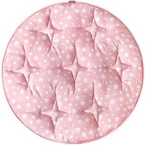Moonsea Round Kids Play Mat Pink Star Nursery Rug for Baby Girl, Soft Crawling Non Slip Cushion Play Mat for Children Toddlers Bedroom and Princess Pop Up Play Tent, Diameter 40''