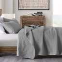 Quilt Set King Size Grey, Classic Geometric Spots Stitched Pattern, Stone-Washed Microfiber Chic Rustic Look, Ultra Soft Lightweight Quilted Bedspread for All Season, 3 Pieces