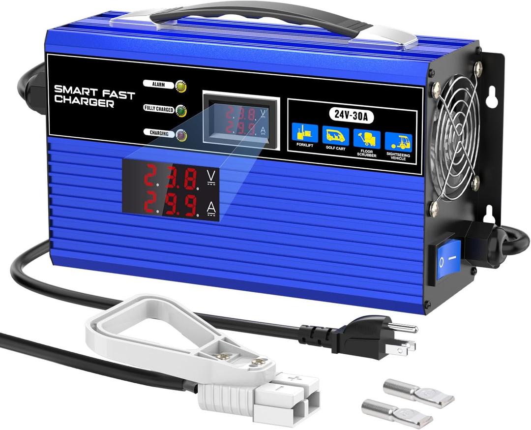 30A 24V Forklift Battery Charger,24 Volt Battery Charger with LCD Display, Smart Battery Trickle Charger for Electric Pallet Jack, Golf Cart and Floor Scrubber