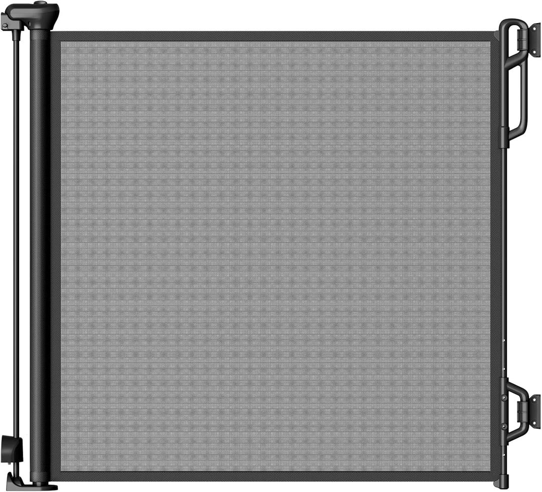 Retractable Safety Baby Gate or Mesh Dog Gate,Durable Portable Mesh Retractable Gate,Easy to Use for Stairs, Doorways, Hallways, Indoor, Outdoor, 33.5" Tall, Up to 45" Wide, Black