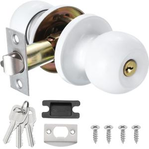 uxcell Modern White Round Door Knob, Zinc Alloy, Easy Install, Durable, Privacy Lock, Fits 35mm-40mm Doors (30mm-50mm)