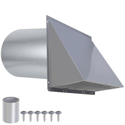 6 Inch Hooded Wall Vent with Screen and Damper,6 Inch Exhaust Vent Cover Cap for Outdoor Kitchen Range Hood Dryer Ventilation,Outside Wall Mount Extractor for House Air Exhaust, Galvanized Steel,Gray
