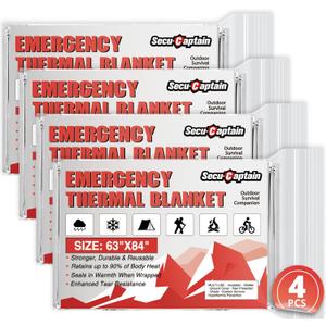 SecuCaptain Survival Emergency Thermal Blankets: Extra Large 84 x63 10 PCS Space Mylar Blanket Kit for Outdoor Cold Winter Camping Hiking Car Bug Out Bag or First Aid (Sliver)