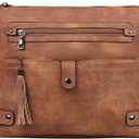 FADEON Large Crossbody Purses for Women Crossbody Bag, Designer Leather Cross Body Purses Multi Pocket Shoulder Bag (Brown Retro Style)