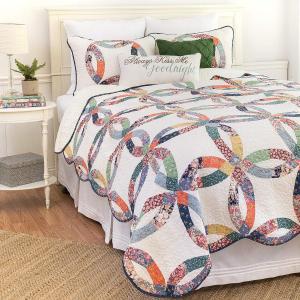 C&F Home Heritage Double Wedding Ring Patchwork Premium 3-Piece King Bedding Set All Seasons Luxury Vintage Machine Washable Reversible Lightweight Quilt Bed Bedroom Anniversary Romantic Gift Decor