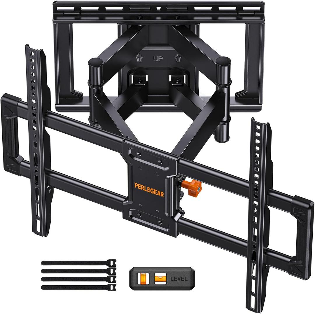 Perlegear UL Listed Full Motion TV Wall Mount for 42-90" TVs up to 132lbs
Heavy Duty TV Mount with Dual Articulating Arms, Tool-Free Smooth Tilt, Swivel, Fits 16" Studs, Max VESA 600x400mm, PGLF8
