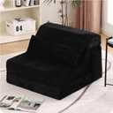 Tiita Convertible Folding Sofa Bed Single Size for Adults with Pillow, Plush Fabric Floor Mattress Couch Bed, Washable Cover & Side Pocket, Guest Room, Dorm, Apartment, Living Room, Black