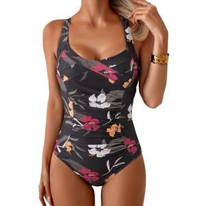 B2prity One Piece Swimsuit for Women Tummy Control Bathing Suits Ruched Slimming Swim Suit Push Up Tie Back Swimwear XL
