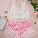 WDIRARA Women's 2 Piece Lingerie Pajama Sets Lace Bralette Striped Satin Shorts Pjs Nightwear L