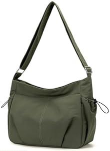 Nylon Tote Bag Hobo Crossbody Shoulder Bag for Women Handbags Large Travel Purses Messenger Bag Casual Work Bag (Green)