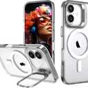 IDweel for iPhone 17 Case with Built-in Camera Stash Stand, Compatible with MagSafe, Slim Fit & Lightweight, Magnetic Hard Back Soft Edge Anti-Yellow Anti-Fingerprint Flexible Shockproof Cover,Clear