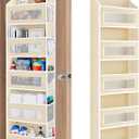 JARLINK Over The Door Organizer Storage, 5 Shelf Hanging Door Organizer with 5 Large Capacity Pockets, Anti Tilt 44 lb Load Behind Door Storage for Bedroom, Bathroom, Pantry, Nursery, (Beige)