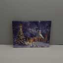 NIKKY HOME Christmas LED Lighted Wall Decor, 16 x 12 Inch Canvas Prints Art Light Up Church and Xmas Tree Pictures, Winter Snowy Night Scene Indoor Holiday Decorations