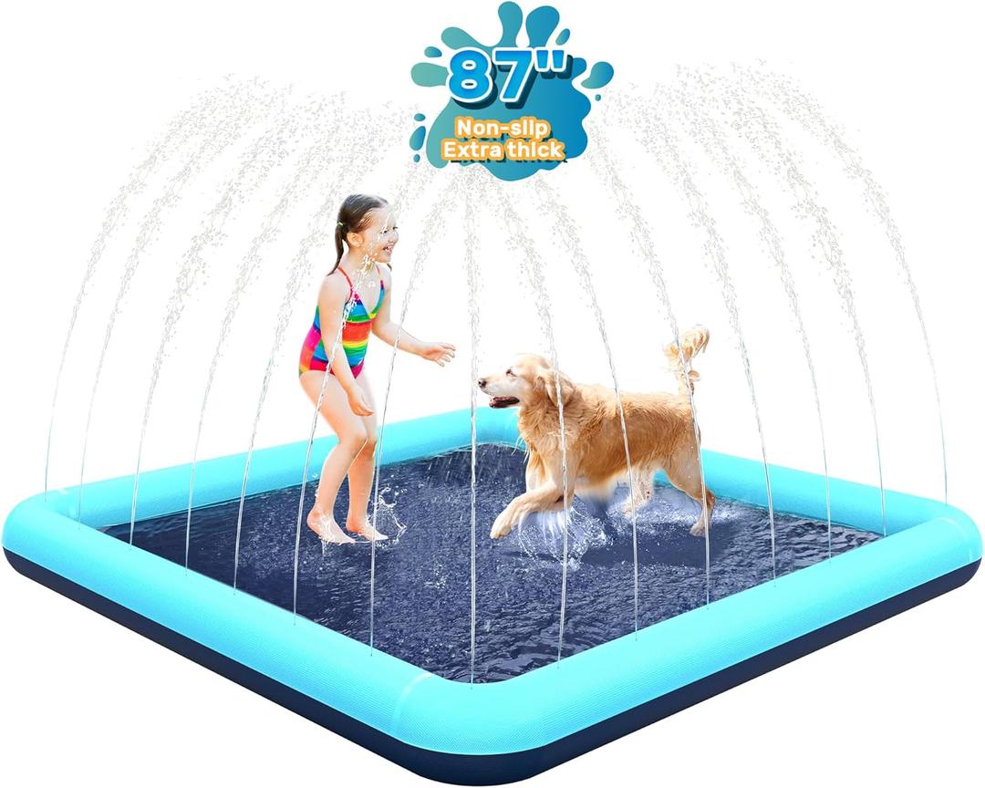 Bilibara 107'' Splash Pad for Dogs, Non-Slip Sprinkler for Kids, Square Splash Pad for Kids Ages 4-8, Splash Pads for Toddlers 1-3, Dog Sprinkler Shallow Pool, Outdoor Water Toys for Backyard, Teal