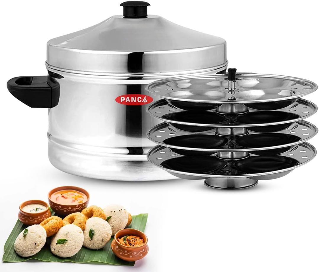 Stainless Steel Idli Cooker, 4 Plates Idli Maker With Whistle (16 Idli, Pack of 1)