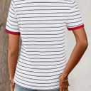 LilyCoco Women's Striped Shirt Short Sleeve Color Block Tops Notched Neck Summer Tee White Medium (M)