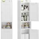 Bathroom Cabinet with 2 Doors, 7.3 x 9.8 x 40.4 Inches, Small Freestanding Storage Cabinet with Adjustable Shelf, Floor Cabinet for Small Spaces, Bathroom, Entrances, Kitchen, White