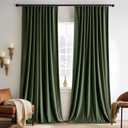 MIULEE Olive Green Velvet Curtains 102 inches 2 Panels - Pinch Pleated Luxury Room Darkening Curtains for Bedroom Living Room Thermal Insulated Super Soft Window Drapes Rod Pocket, W52 x L102 inch