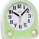 Peakeep Analog Alarm Clock Non-Ticking Silent, Optional 7 Wake-up Sounds with Volume Control, Nightlight and Snooze, AA Battery Operated (Green)