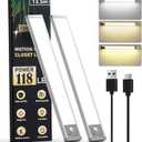 Under Cabinet Lighting 13.5Inch, 3200mAh Under Cabinet Lights Motion Sensor 3 Color, Rechargeable 118LED Magnetic Light Bar Indoor, Wireless Battery Operated Closet Lights for Kitchen Home Stairs,2Pack