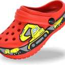 FolHaoth Toddlers Cute Cartoon Excavator Racecar Pattern Boys Girls Clogs Slip On Lightweight Breathable Kids Sandals Non Slip Indoor Outdoor Beach Pool Shower Slippers Shoes