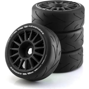 1/8 RC On Road Car Tires and Wheels Rims 17mm Hex 103mm Rubber Rally Tyres for 1:8 Scale RC On-Road Racing Car HPI WR8 HSP Hobao ARRMA Redcat Losi Kyosho VRX RC Rally Drift Car 4PCS (Black A)