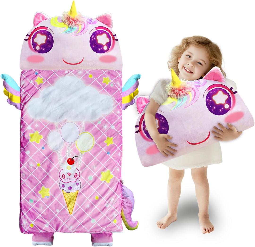 Kids Sleeping Bag, Large Unicorn Slumber Bag for Girls Boys, Portable Nap Mat, Preschool Daycare Kindergarten Birthday Gift 3-12 Yr Child