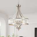 CNRATYE 20" Brushed Nickel Chandeliers for Dining Room, 5-Light Modern Crystal Chandelier for Entryway, Hanging Round Light Fixture for Kitchen Island Living Room Bedroom Office Bathroom Staircase