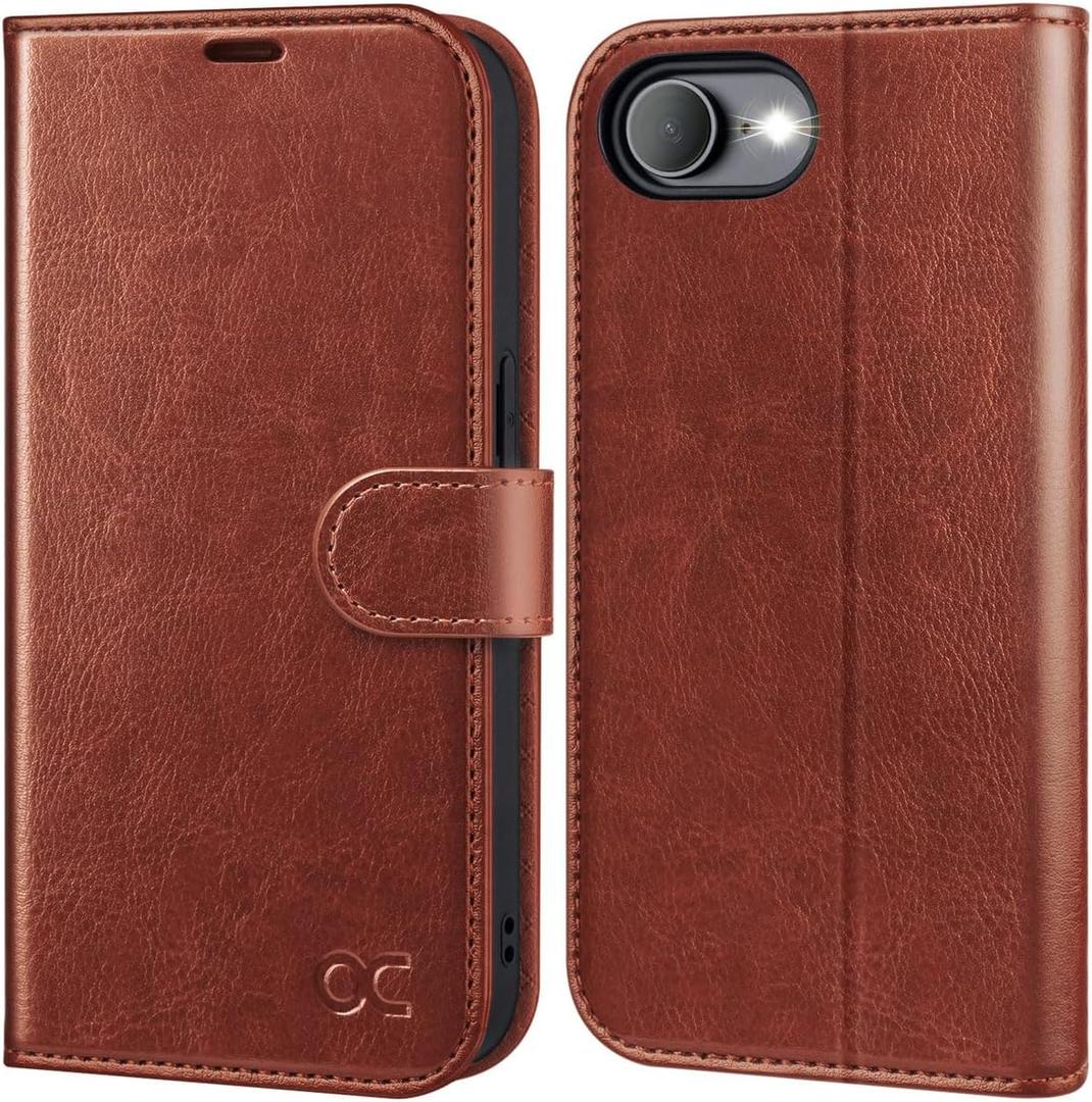 OCASE Compatible with iPhone 17e Case/iPhone 16e Wallet Case, PU Leather Flip Folio with Card Holders RFID Blocking Kickstand [Shockproof TPU Inner Shell] Phone Cover 6.1 Inch 2025, Brown