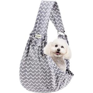 FDJASGY Small Pet Sling Carrier-Hands Free Reversible Pet Papoose Bag Tote Bag with a Pocket Safety Belt Dog Cat for Outdoor Travel (Gray Stripe)