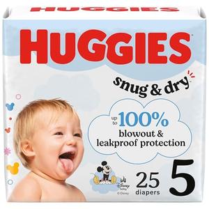 Huggies Size 5 Diapers, Snug & Dry Baby Diapers, Size 5 (27+ lbs), 25 Count 