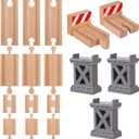 17 Pcs Wooden Train Track Connectors Adapters Set Wood Train Track Pieces Accessories Trains Bridge Pier Straight Wooden Tracks Expansion Male Male Female Female for Most Track Railway Accessories