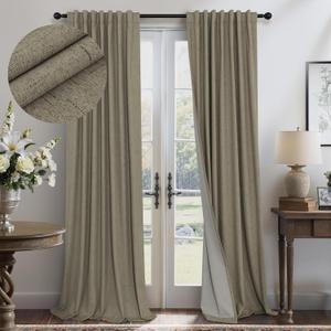 Pitalk Taupe Blackout Curtains 84 Inches Long for Bedroom 2 Panel Burg Linen Textured Room Darkening Drapes Thermal Insulated Dark Brown Curtains for Living Room Window Modern Farmhouse 84 Inch Length