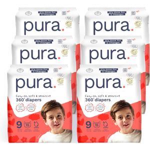 Pura 360° Diaper Pants Size 9 (48+lbs) 90x Stretchy Night Time Pull Ups, 12 Hour Overnight Leak Protection, Soft Cotton, Organic Baby & Toddler Disposable Diapers, Hypoallergenic for Sensitive Skin