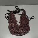 Verdusa Women's Cheetah Print Sequin Top Y2K Tie Back Corset Halter Going Out Crop Tops