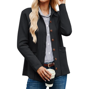 GRACE KARIN Women Casual Cardigan Knit Button Down Shirts Long Sleeve Shacket Jacket with Pockets Size M